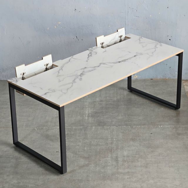 Bàn làm việc có hộp điện 180x80cm gỗ plywood vân giả đá HBRT114