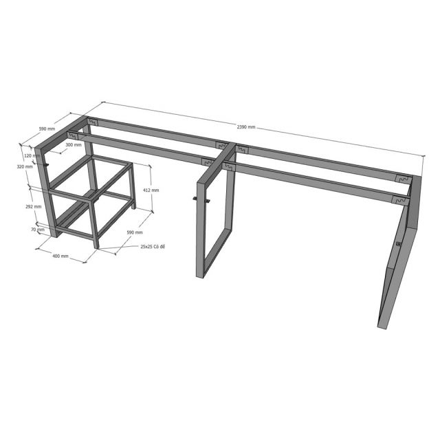 Bàn cụm 2 người 240x60cm gỗ cao su HBRT115