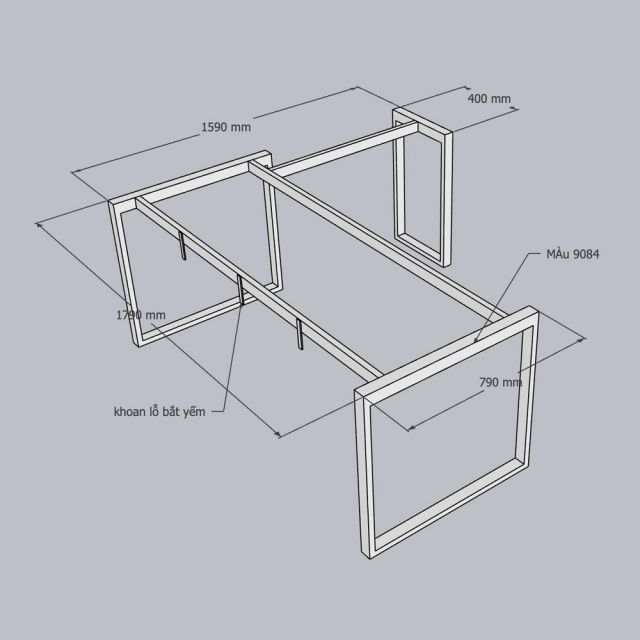 Chân sắt lắp ráp cho bàn góc L 180x160cm sơn tĩnh điện HCRT043