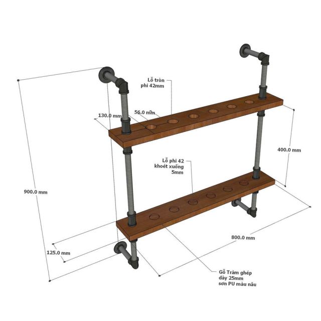 Giá để cơ bi-a ống nước 80x12x90cm gỗ tràm GDBD002