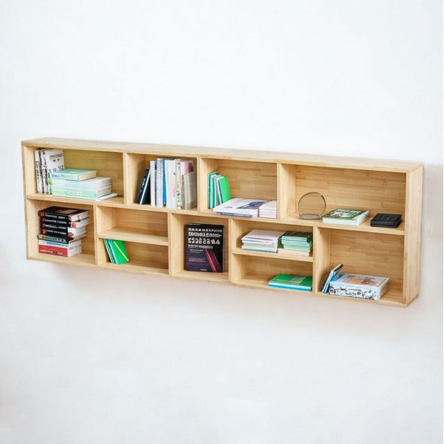 Kệ sách treo tường 200x20x61cm gỗ cao su KS68336 Kệ sách treo tường 200x20x61cm gỗ cao su KS68336