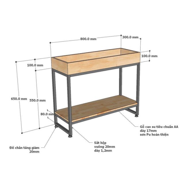 Kệ để cây trang trí 80x30x60cm gỗ cao su KTT68035