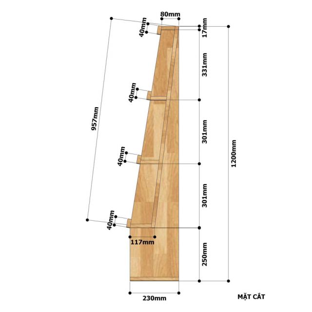 Kệ để sách mầm non gỗ cao su màu tự nhiên KGS013