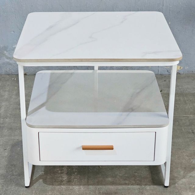 Bàn bên sofa 55x55cm mặt đá chân sắt SST036