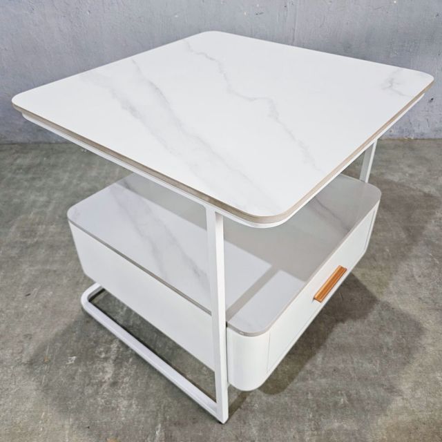 Bàn bên sofa 55x55cm mặt đá chân sắt SST036
