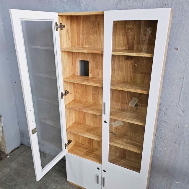 Tủ sách cửa kính 82x18x173cm gỗ cao su KS68337