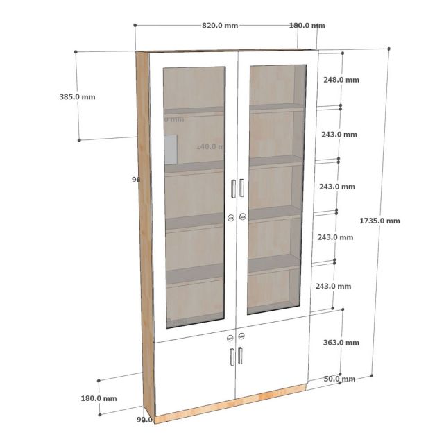 Tủ sách cửa kính 82x18x173cm gỗ cao su KS68337