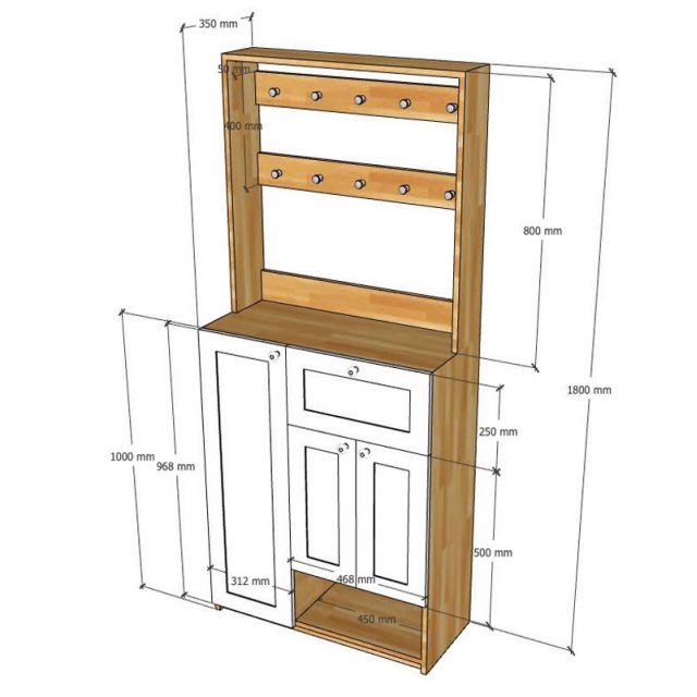 Tủ hành lang 80x35x180cm gỗ cao su  THL001
