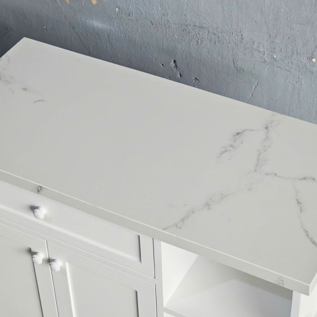 Bàn đảo bếp di động 106x40x85cm gỗ cao su mặt đá KISL006