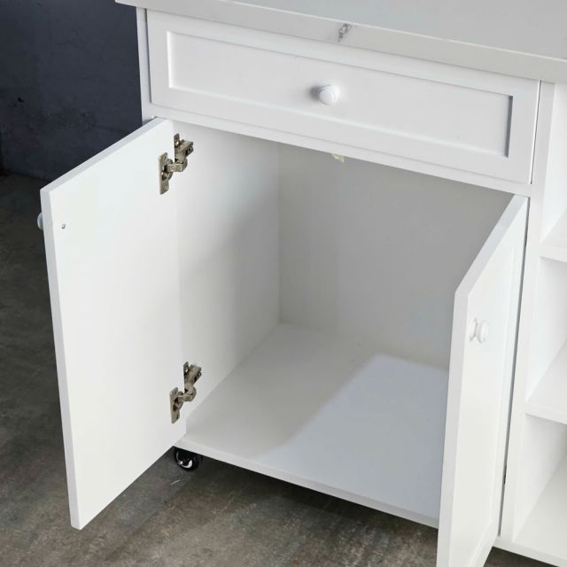 Bàn đảo bếp di động 106x40x85cm gỗ cao su mặt đá KISL006