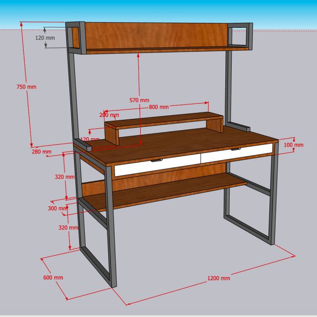 Bàn liền kệ sách có ngăn kéo 120x60x150cm gỗ cao su FD68076