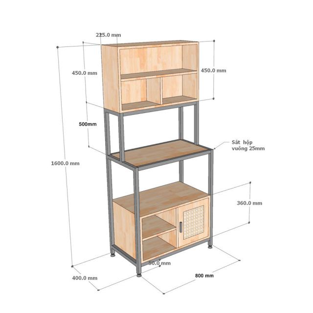Kệ bếp đa năng 80x40x160cm gỗ cao su KB68072