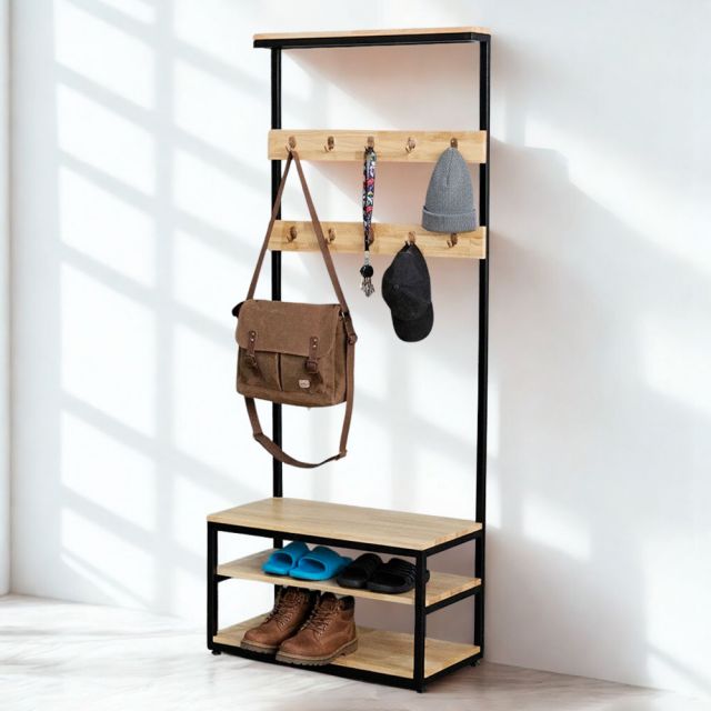 Kệ giày kết hợp giá treo đồ 80x40x196 gỗ cao su KG68096 Kệ giày kết hợp giá treo đồ 80x40x196 gỗ cao su KG68096