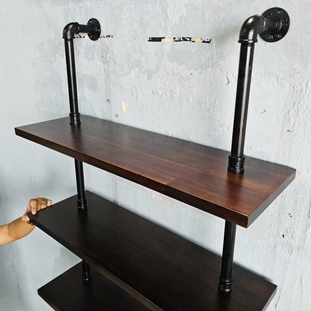 Kệ ống nước sắt gỗ tràm treo áp tường 80x25x220cm - PPF001