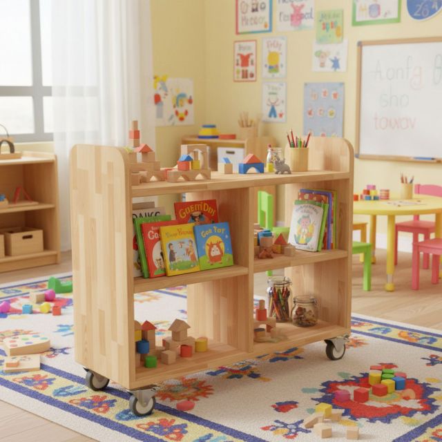 Kệ sách di động 80x30x60cm gỗ cao su KS68339
