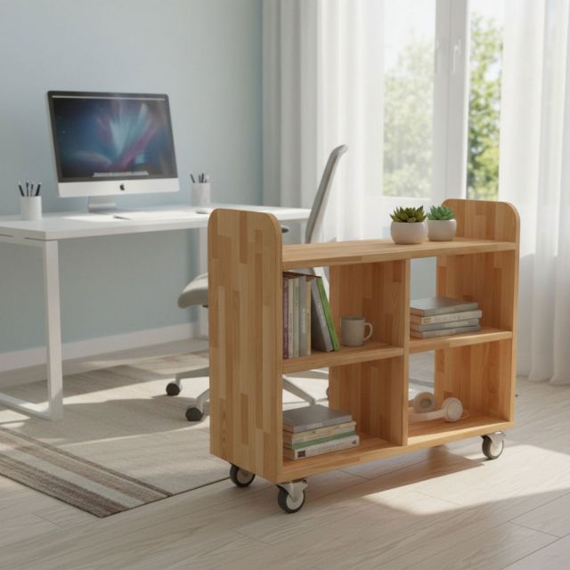 Kệ sách di động 80x30x60cm gỗ cao su KS68339