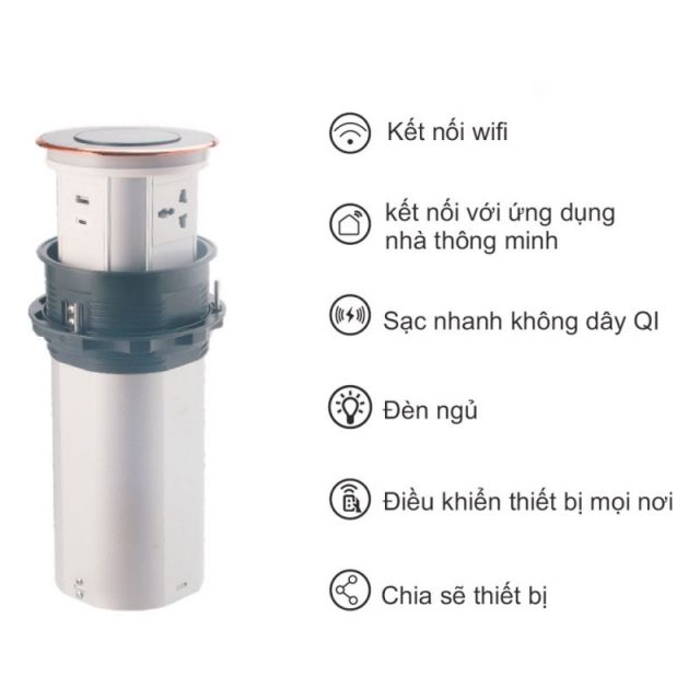 Ổ cắm điện âm bàn tích hợp sạc không dây KLASS SN-001