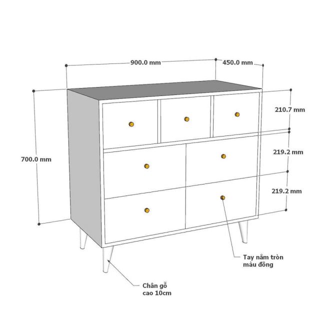 Tủ đồ phòng ngủ 90x45x80cm gỗ cao su TQA68071