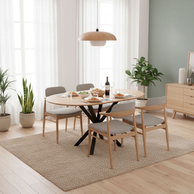 Bàn ăn hình Oval 120x80cm gỗ cao su BA68266