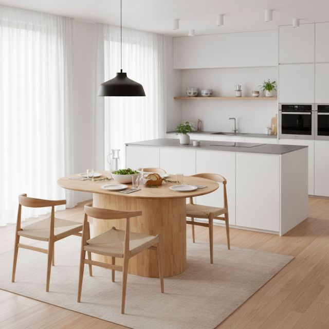 Bàn ăn hình Oval 120x80cm gỗ cao su BA68265