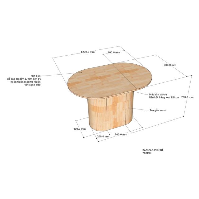 Bàn ăn hình Oval 120x80cm gỗ cao su BA68265