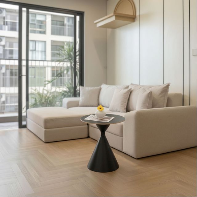 Bàn sofa tròn 70cm mặt đá chân sắt SST050