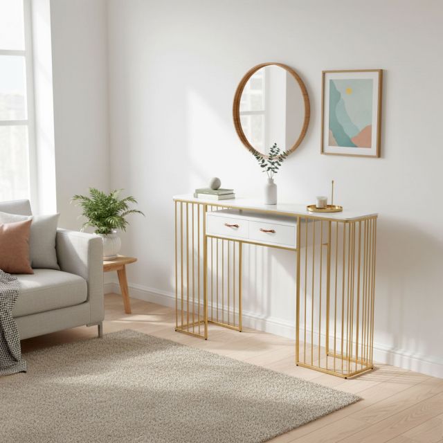Bàn Console 160x30x100cm mặt đá chân sắt CST066