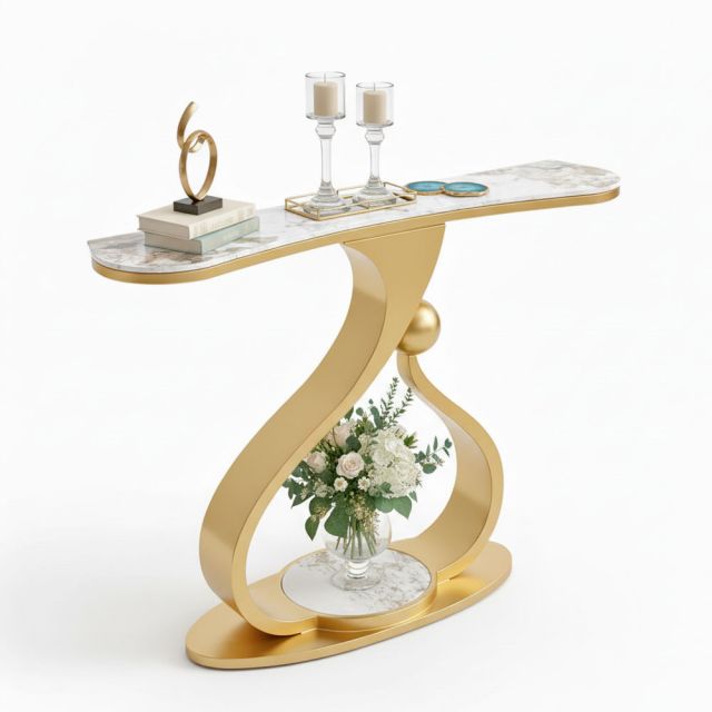 Bàn console 120x30x85cm mặt đá ceramic chân sắt CST071