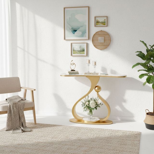 Bàn console 120x30x85cm mặt đá ceramic chân sắt CST071