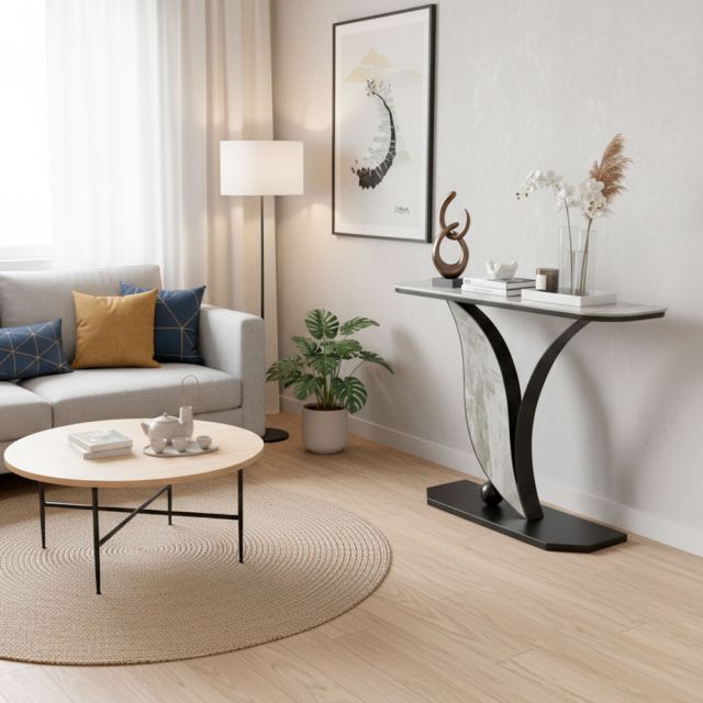 Bàn console 120x30x85cm mặt đá ceramic chân sắt CST077