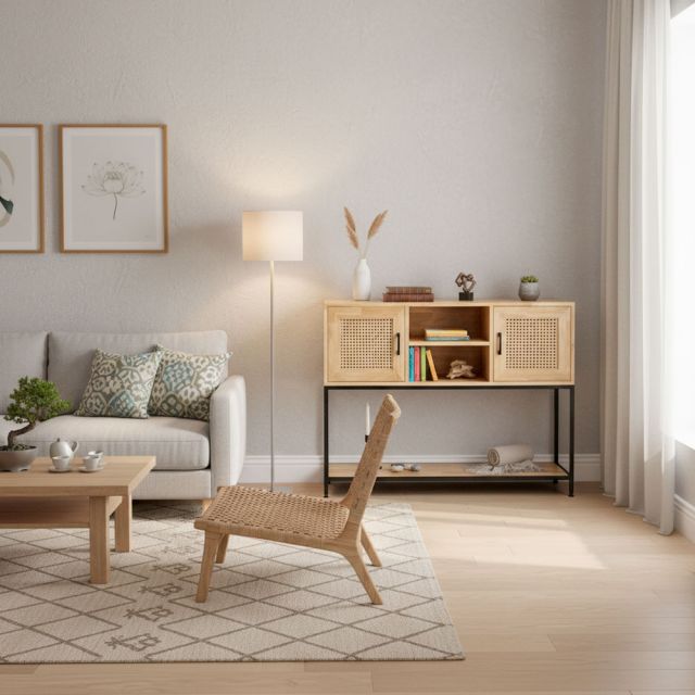 Tủ trang trí 120x40x105cm gỗ cao su khung sắt KTB68171