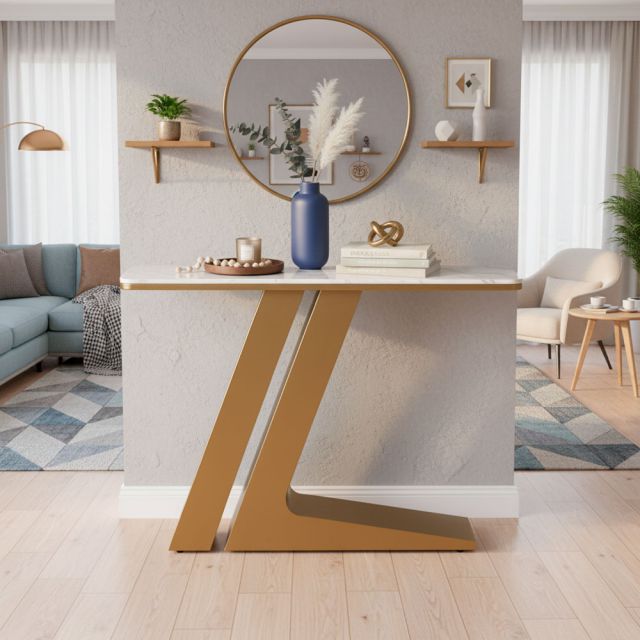 Bàn console 120x30x85cm mặt đá vân mây chân sắt CST075