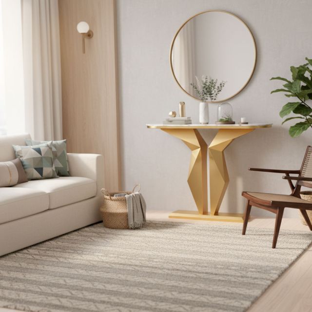 Bàn console 120x30x85cm mặt đá ceramic chân sắt CST091
