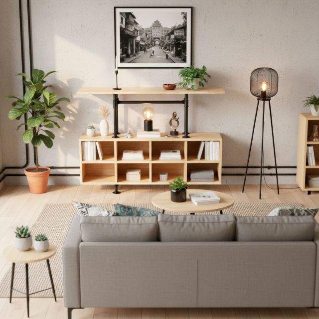 Bàn console ống nước 120x30x90cm gỗ cao su CST110