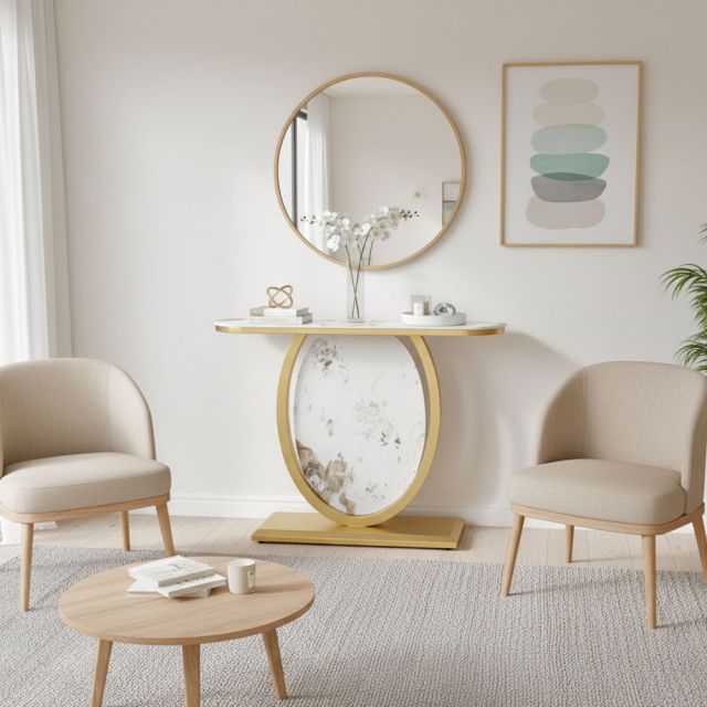 Bàn Console 120x30x85cm chân sắt mặt đá Ceramic CST065