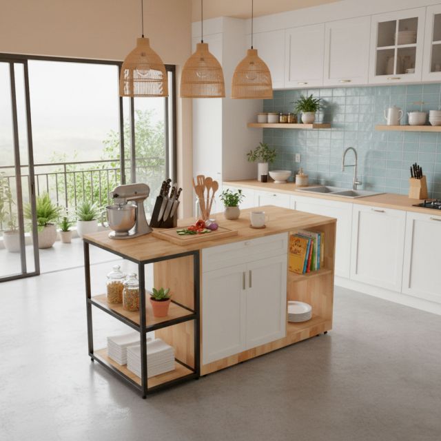  Bàn đảo bếp 160x70x81cm gỗ cao su KISL007