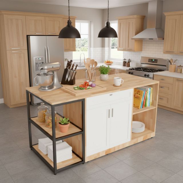  Bàn đảo bếp 160x70x81cm gỗ cao su KISL007
