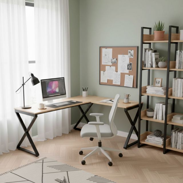 Bàn góc chữ L 160x140cm gỗ cao su hệ XConcept HBXC053