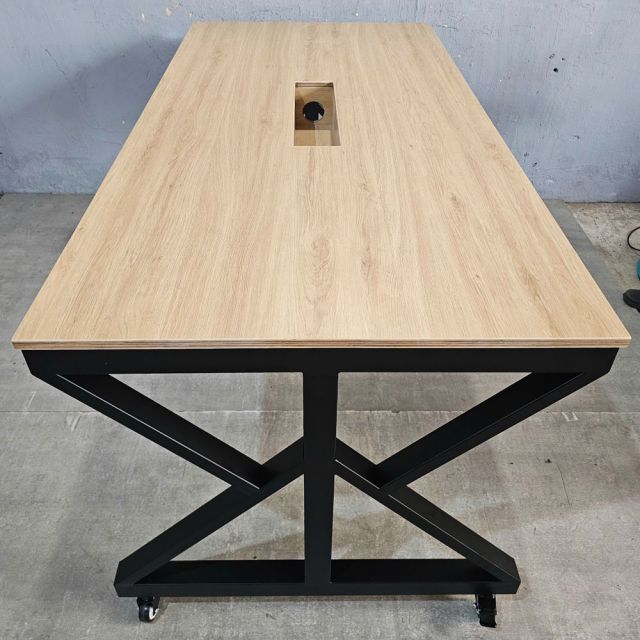 Bàn họp di động 160x80cm gỗ plywood chân chữ K FOS020