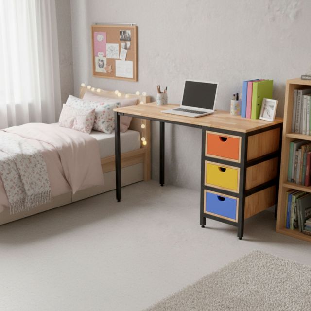 Bàn học liền chân tủ 120x50cm gỗ cao su BD68161