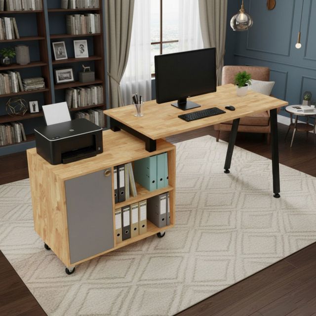 Bàn làm việc liền tủ 180x60cm gỗ cao su BD68159