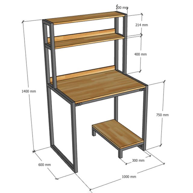 Bàn máy tính liền kệ 100x60x140cm gỗ cao su FD68079