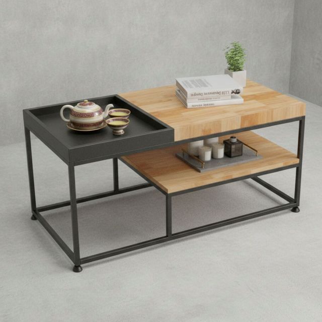 Bàn trà phòng khách 100x50cm gỗ cao su TT68334