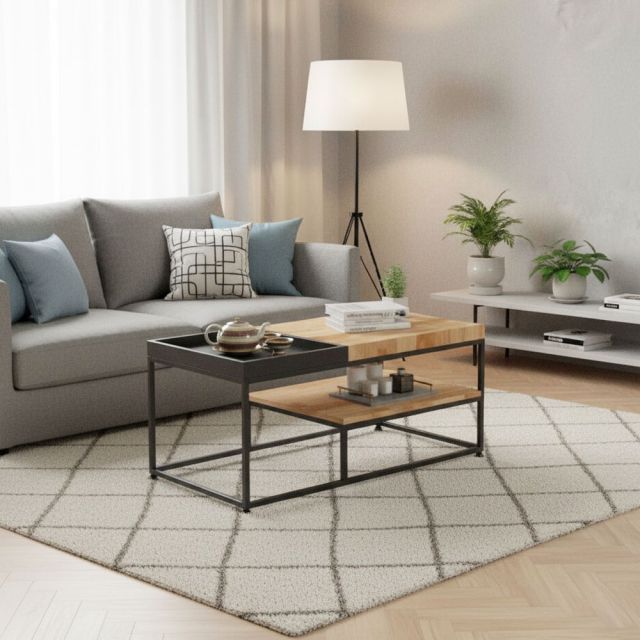 Bàn trà phòng khách 100x50cm gỗ cao su TT68334