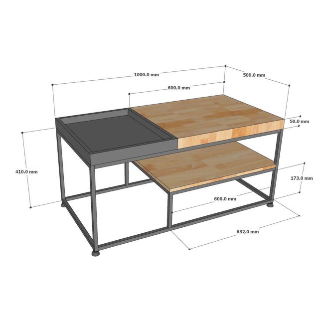 Bàn trà phòng khách 100x50cm gỗ cao su TT68334