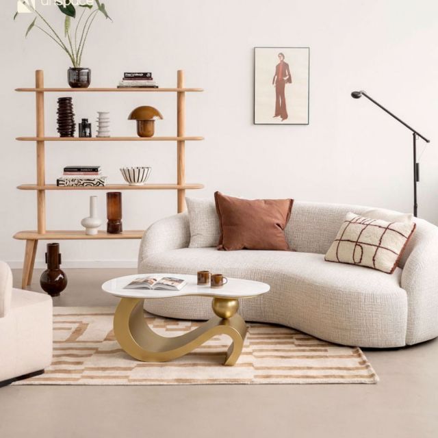 Bàn sofa hạt đậu FLUX mặt đá chân sắt