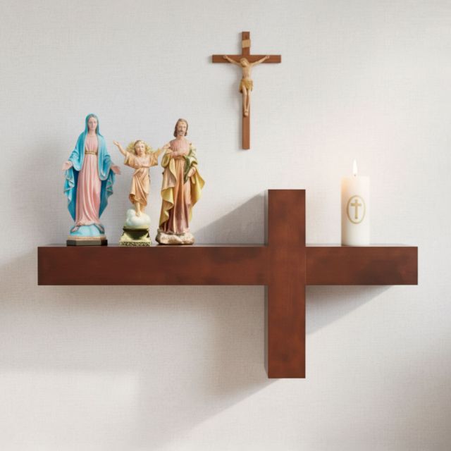 Bàn thờ hình thánh giá treo tường 100x30cm gỗ cao su BTHG003 Bàn thờ hình thánh giá treo tường 100x30cm gỗ cao su BTHG003