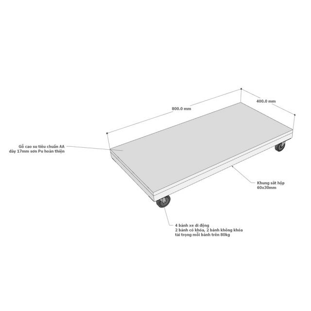 Kệ để hồ thủy sinh di động 80x40cm gỗ cao su KTB68231