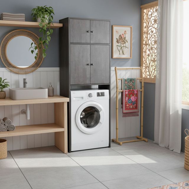 Kệ máy giặt có ngăn tủ 65x42x93cm gỗ cao su KMG68027
