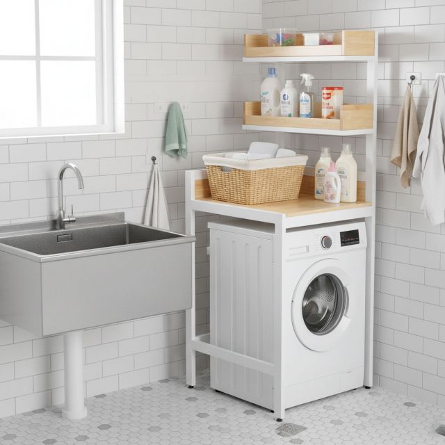 Kệ máy giặt 65x70x180cm gỗ cao su KMG68026